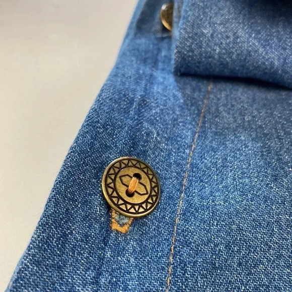 Cat lover Vtg denim short sleeve scoop neck embroidered side slit maxi dress XXL - Picture 7 of 17